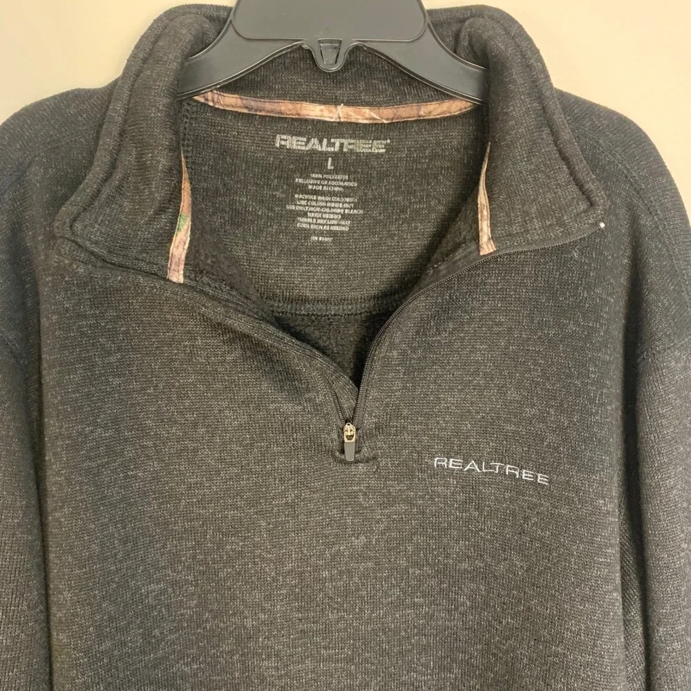 Realtree Mens L Knit‎ Quarter Zip Pullover Black Gray Heather Camo